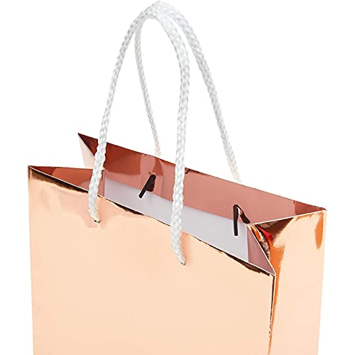 Sparkle and Bash Rose Gold Metallic Medium Gift Bags with Handles for Weddings, Birthdays (9.25 x 8 x 4.25 in, 24 Pack)