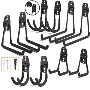 netwal garage hooks 10 pack storage organization, heavy duty wall mount steel hook for organizer power tools, ladders,bicycles,garden black