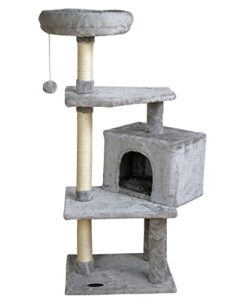 fish&nap cat tree for indoor cat tower cat condo sisal scratching posts with jump platform cat furniture activity center play house grey
