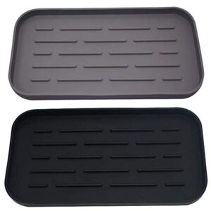wetest 2 pack premium kitchen sink silicone sponge holder - sink organizer tray for soap dispenser, sponges, scrubber (black/grey) (lj-jsl-1127c1)