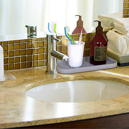 WeTest 2 Pack Premium Kitchen Sink Silicone Sponge Holder - Sink Organizer Tray for Soap Dispenser, Sponges, Scrubber (Black/Grey) (LJ-JSL-1127C1)