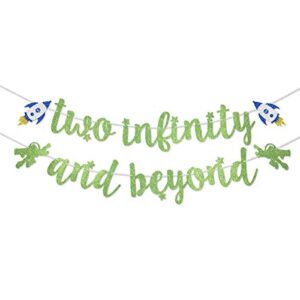 light green glitter two infinity and beyond banner pre-strung for kids' 2nd birthday party decorations