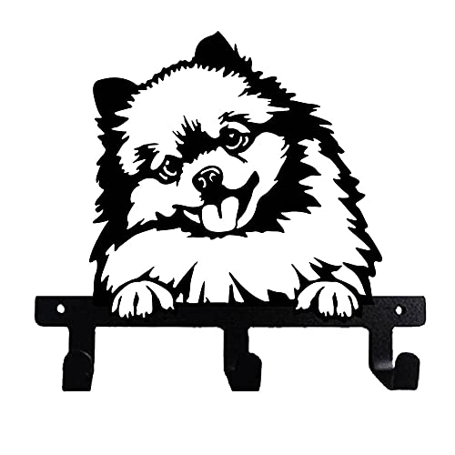 Pomeranian Pom Pom Shaped Black Coated Metal Wall Leash Key Hook for Kitchen Bathroom Bedroom Garage Mud Room (peek a Boo)