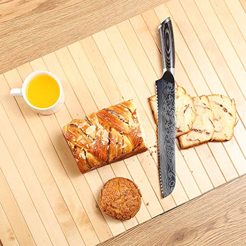 Kitchen Emperor Bread Knife, Serrated Knife 9 inch, Premium German High Carbon Stainless Steel Kitchen Knives with Comfortable Pakka wood Handle