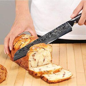 Kitchen Emperor Bread Knife, Serrated Knife 9 inch, Premium German High Carbon Stainless Steel Kitchen Knives with Comfortable Pakka wood Handle
