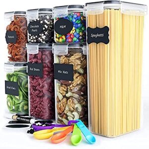 Airtight Food Storage Containers for Kitchen Organization 7 PC - Plastic Food Canisters with Lids, Labels, Marker & Spoons for Pantry Organization and Storage - Cereal, Flour and Sugar Containers