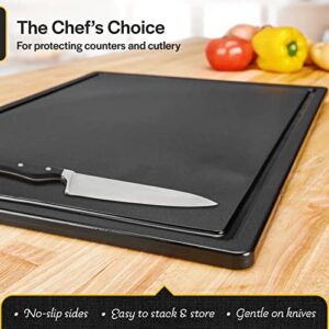 Thirteen Chefs Plastic Cutting Board with Juice Groove - Medium Cutting Board for Meat, Grilling, BBQ, Smoking, Fruit, and More - 20" x 15" x 0.5" - Black