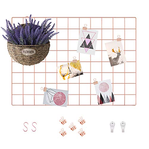 Wall Display and Planning Grid, 2 PCS Mesh Organizing Board of Home and Office for Hanging Pictures, Files and Memo Sheets, Metal Wire Tool and Stationery Storage Panel (Rose Gold, 17.7" x 25.6")