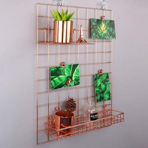 Wall Display and Planning Grid, 2 PCS Mesh Organizing Board of Home and Office for Hanging Pictures, Files and Memo Sheets, Metal Wire Tool and Stationery Storage Panel (Rose Gold, 17.7" x 25.6")