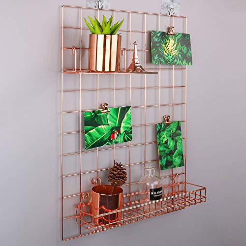 Wall Display and Planning Grid, 2 PCS Mesh Organizing Board of Home and Office for Hanging Pictures, Files and Memo Sheets, Metal Wire Tool and Stationery Storage Panel (Rose Gold, 17.7" x 25.6")