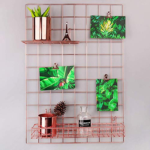 Wall Display and Planning Grid, 2 PCS Mesh Organizing Board of Home and Office for Hanging Pictures, Files and Memo Sheets, Metal Wire Tool and Stationery Storage Panel (Rose Gold, 17.7" x 25.6")