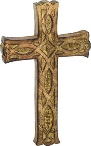 earthly home handmade crucifix wall cross, antique holy catholic crosses, jesus christ floral carving plaque, hanging catholic crucifix home chapel décor, living room(brown,10 x 6 inches)