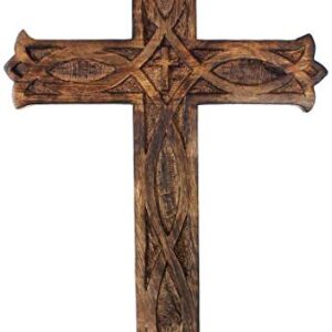 EARTHLY HOME Handmade Crucifix Wall Cross, Antique Holy Catholic Crosses, Jesus Christ Floral Carving Plaque, Hanging Catholic Crucifix Home Chapel Décor, Living Room(Brown,10 x 6 inches)