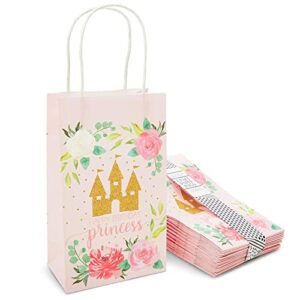 blue panda pink princess castle paper birthday party gift bags (9 x 5.3 in, 24 piece)