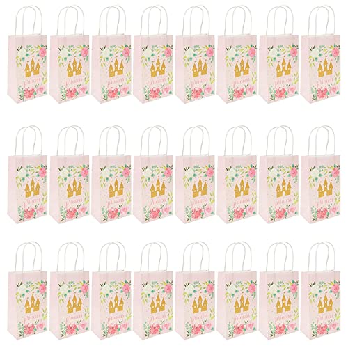 BLUE PANDA Pink Princess Castle Paper Birthday Party Gift Bags (9 x 5.3 in, 24 Piece)