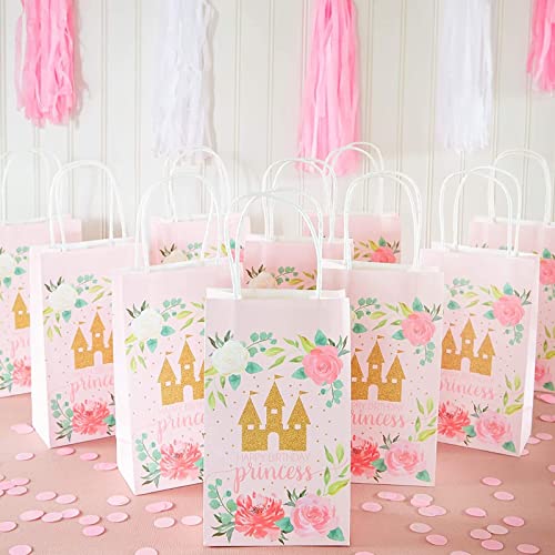 BLUE PANDA Pink Princess Castle Paper Birthday Party Gift Bags (9 x 5.3 in, 24 Piece)