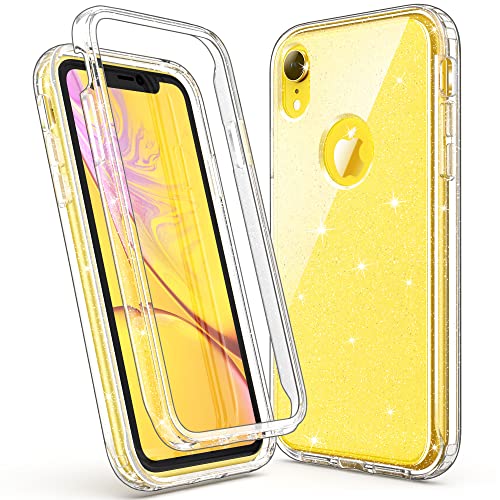 ULAK Compatible with iPhone XR Case Clear Glitter for Women Girls, Hybrid Hard PC Back Cover with Protective Bumper Anti-Scratch Shockproof Phone Case for iPhone XR 6.1 inch, Sparkle