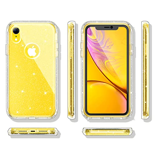 ULAK Compatible with iPhone XR Case Clear Glitter for Women Girls, Hybrid Hard PC Back Cover with Protective Bumper Anti-Scratch Shockproof Phone Case for iPhone XR 6.1 inch, Sparkle