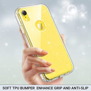 ULAK Compatible with iPhone XR Case Clear Glitter for Women Girls, Hybrid Hard PC Back Cover with Protective Bumper Anti-Scratch Shockproof Phone Case for iPhone XR 6.1 inch, Sparkle