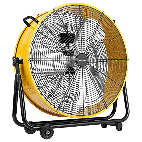 VIVOSUN Industrial Tilt Drum Fan 24” Heavy Duty High Velocity Floor Standing Fan 3 Speed Air Circulation for Basement Warehouse Factory, ETL Certified