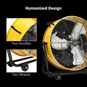 VIVOSUN Industrial Tilt Drum Fan 24” Heavy Duty High Velocity Floor Standing Fan 3 Speed Air Circulation for Basement Warehouse Factory, ETL Certified