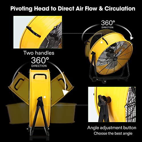 VIVOSUN Industrial Tilt Drum Fan 24” Heavy Duty High Velocity Floor Standing Fan 3 Speed Air Circulation for Basement Warehouse Factory, ETL Certified