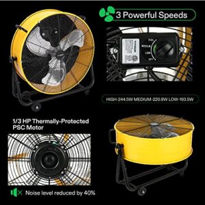 VIVOSUN Industrial Tilt Drum Fan 24” Heavy Duty High Velocity Floor Standing Fan 3 Speed Air Circulation for Basement Warehouse Factory, ETL Certified