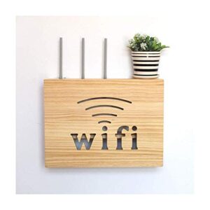 XICHENGSHIDAI Solid Wood Wall-Mounted Router Storage Box Wood Wifi Router Fenches Router Organizer Wall Shelf WIFI S