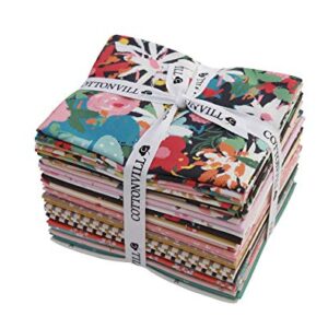 COTTONVILL Collection Bloom 20COUNT Cotton Print Quilting Fabric (Precuts, Quarter 24pc)
