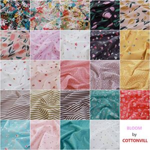 COTTONVILL Collection Bloom 20COUNT Cotton Print Quilting Fabric (Precuts, Quarter 24pc)