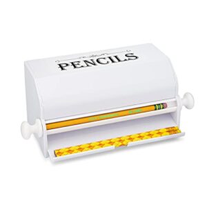 simplyimagine pencil dispenser holder - for classroom, home, office use or teacher gift, durable acrylic rolling knob pencil storage box white