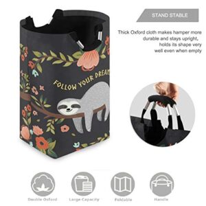 visesunny Collapsible Laundry Basket Sloth On The Tree Flower Large Laundry Hamper with Handle Toys and Clothing Organization for Bathroom, Bedroom, Home, Dorm, Travel