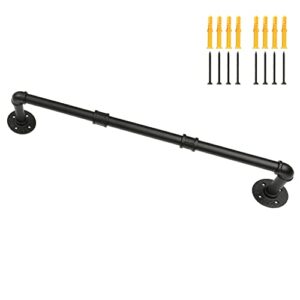 industrial pipe clothing rack, wall ceiling mounted clothes garment rack 30'', black iron pipe clothes hanging bar, heavy duty metal hanging rod for retail display closet storage and laundry organizing