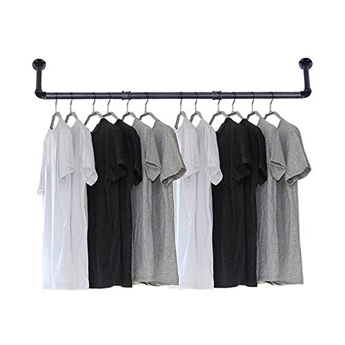 Industrial Pipe Clothing Rack, Wall Ceiling Mounted Clothes Garment Rack 30'', Black Iron Pipe Clothes Hanging Bar, Heavy Duty Metal Hanging Rod for Retail Display Closet Storage and Laundry Organizing