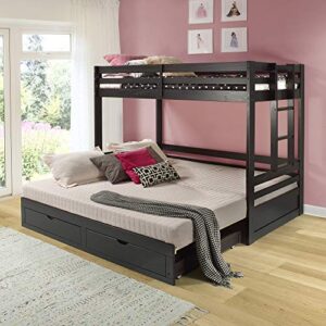 jasper twin to king extending day bed with bunk bed and storage drawers, espresso