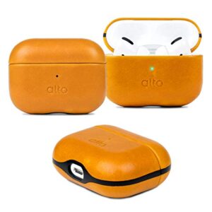 alto protective leather case cover for airpods pro charging case, italian aniline leather accessories for apple airpods pro men women, supports wireless charging front led visible (caramel brown)