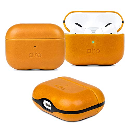 Alto Protective Leather Case Cover for Airpods Pro Charging Case, Italian Aniline Leather Accessories for Apple Airpods Pro Men Women, Supports Wireless Charging Front LED Visible (Caramel Brown)