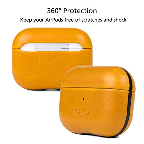 Alto Protective Leather Case Cover for Airpods Pro Charging Case, Italian Aniline Leather Accessories for Apple Airpods Pro Men Women, Supports Wireless Charging Front LED Visible (Caramel Brown)