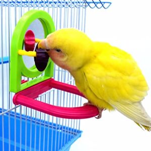 Bird Mirror Toys with Paddle Wheels and Perch for arrot Budgies Parakeet Cockatiels Conure Lovebirds