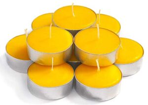 yellow candles tea lights - 30 pack - tea lights with 3-4 hour burn time - tea candles -tealight candles for holiday, wedding and home