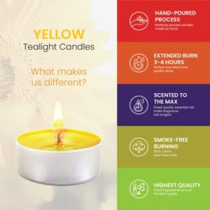 Yellow Candles Tea Lights - 30 Pack - Tea Lights with 3-4 Hour Burn Time - Tea Candles -TeaLight Candles for Holiday, Wedding and Home