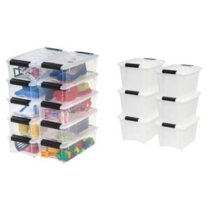 iris usa, inc. tb-35 5 quart stack & pull box, clear tb-17 19 quart stack & pull box, multi-purpose storage bin, 6 pack, pearl