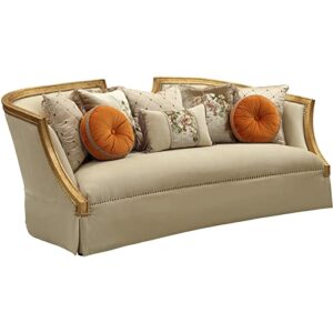 acme furniture upholstered sofas, tan and antique gold