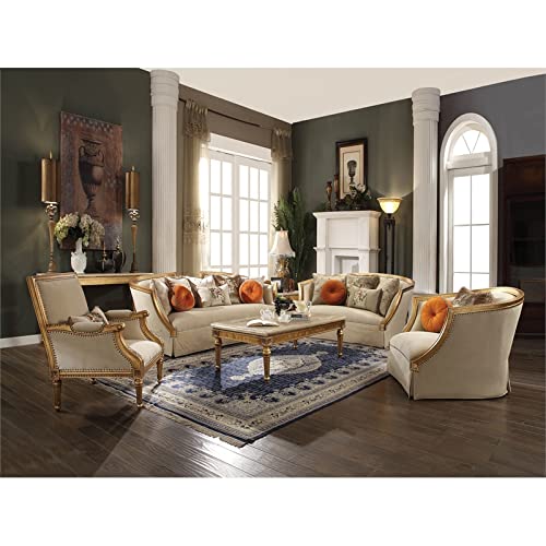 Acme Furniture Upholstered Sofas, Tan and Antique Gold