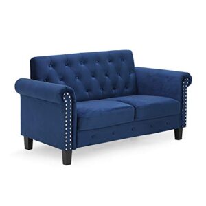 furinno bastia vintage modern chesterfield button tufted loveseat/sofa couch for living room, navy velvet