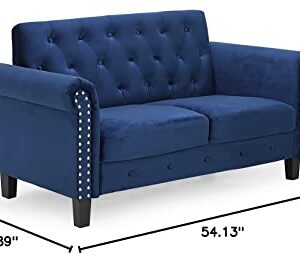 Furinno Bastia Vintage Modern Chesterfield Button Tufted Loveseat/Sofa Couch for Living Room, Navy Velvet