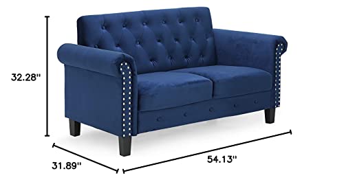 Furinno Bastia Vintage Modern Chesterfield Button Tufted Loveseat/Sofa Couch for Living Room, Navy Velvet