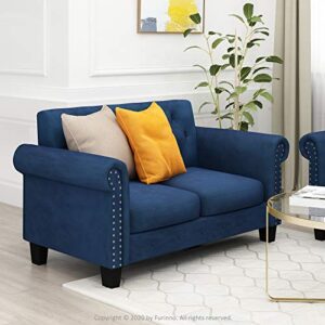 Furinno Bastia Vintage Modern Chesterfield Button Tufted Loveseat/Sofa Couch for Living Room, Navy Velvet