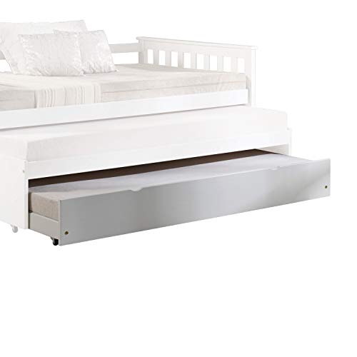 Acme Wood Twin Size Trundle with Caster Wheels 77" L x 41" W x 10" H Trundle Bed or Storage Drawer & 12 Slats Support, White Finish