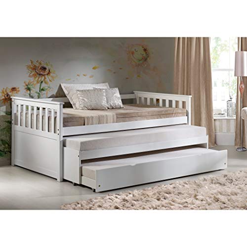 Acme Wood Twin Size Trundle with Caster Wheels 77" L x 41" W x 10" H Trundle Bed or Storage Drawer & 12 Slats Support, White Finish